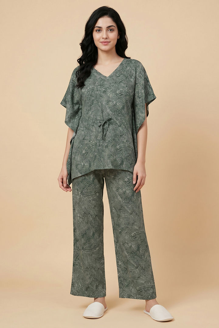 Zivame Woven Kaftan Loungewear Set - Sea Form — image 2